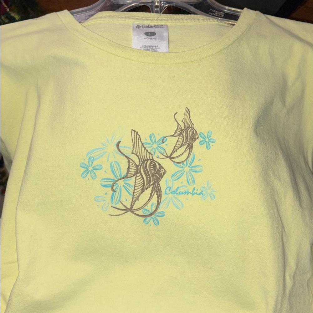 Y2K Columbia floral angel fish graphic tshirt 100% cotton womens xl